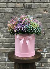 Цветочная композиция из Гипсофила и Розы в шляпной коробке в Кумылженской