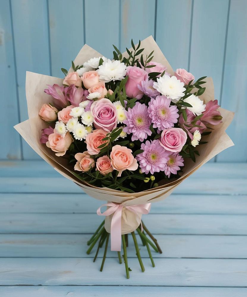 Букет цветов из: Хризантемы, Розы и Альстромерии в Кумылженской