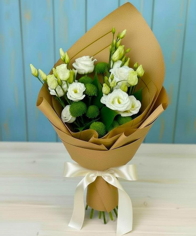 Букет цветов из: Хризантемы и Лизиантусы в Кумылженской