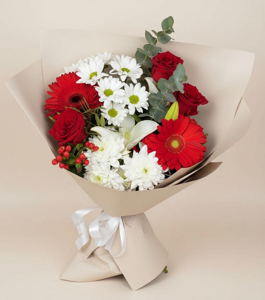 Букет цветов из: Розы, Хризантемы, Герберы и Лилии в Кумылженской