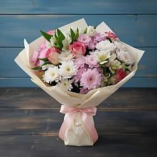 Букет цветов из:  Хризантемы, Альстромерии и Розы #REPLACE_PRED# Кумылженской