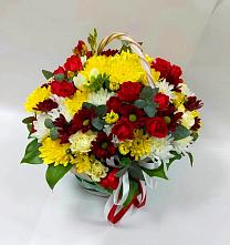 Цветочная композиция из Хризантемы и Розы в корзине #REPLACE_PRED# Кумылженской