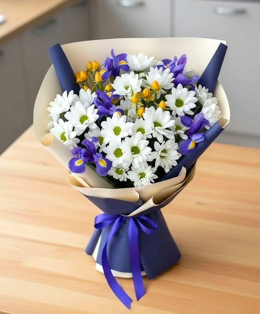 Букет цветов из: Розы, Ирисы и Хризантемы в Кумылженской