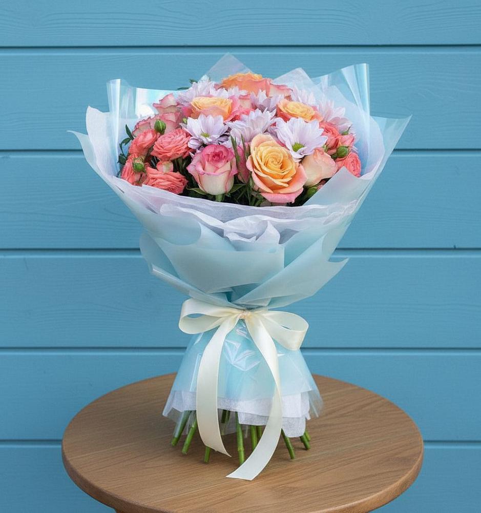 Букет цветов из: Хризантемы и Розы в Кумылженской